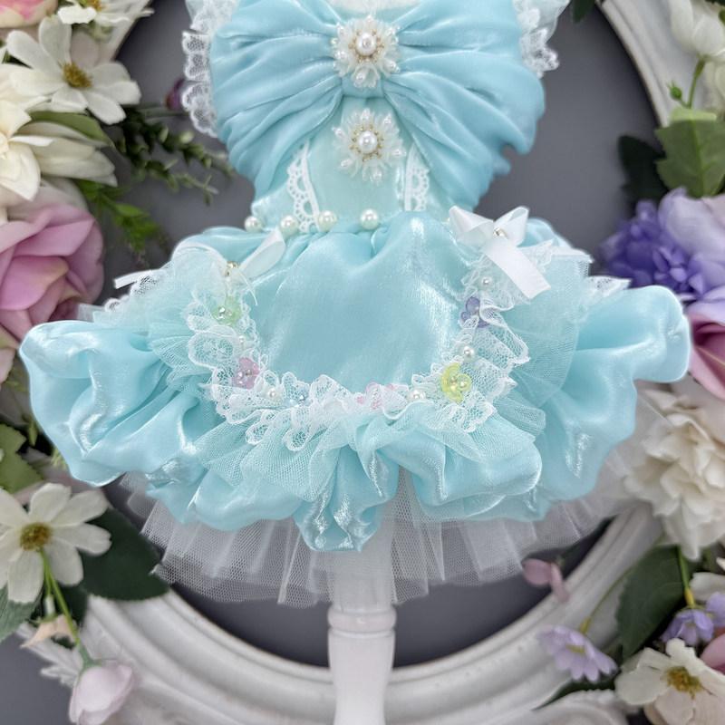 Pet Spring and Autumn Mesh Puff Skirt Dog Cat Princess Skirt Pearl Teddy Pet Tank Top Dog Clothes for Small Dogs Puppy Clothes