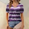 Women's Fashion Striped Printed Top Puff Short Sleeve V-neck T-shirt Loose Casual T-shirt