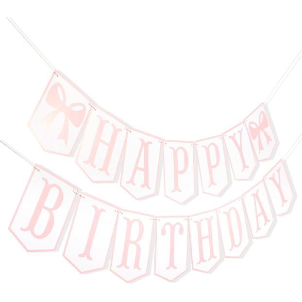 Happy Birthday Bow Girl Banner - Bow 1st Birthday Decoration,Pink First Bow Happy Birthday Banner,Girl First birthday Party Decor