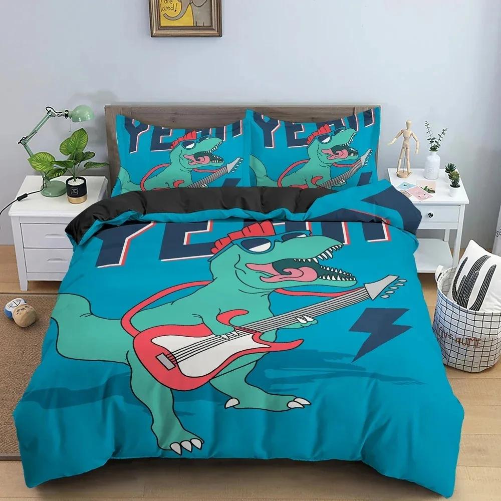 Cartoon Dinosaur Bedding Setfor Kid'S Bedroom Decor Duvet Cover King Queen Full Size Bedclothes Pillowcase Bed Set