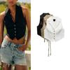 Spring New Fashionable All-Matching V Neck Sleeveless Linen Blended Back Open Design Vest 4749764