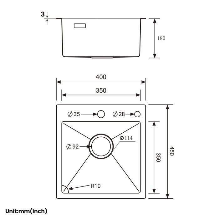 40x45cm Évier de Cuisine A poser inox+froide robinet Brossé