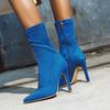 Stretch Slim Ankle Boots For Women Shoes Fashion Sexy High Heels Short Socks Boot Ladies Blue Red Party Dance Shoes Big Size 48