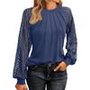 Women's Fashionable Long Sleeve Tops Lace  Ruched T-Shirt Solid Round Neck Blouses Casual Top