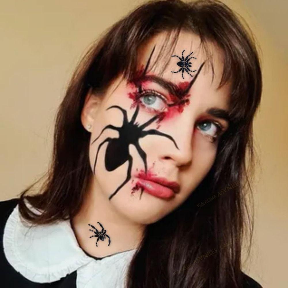Black Spider Face Gems Tattoos Waterproof Halloween Face Rhinestone Sticker Day of The Dead