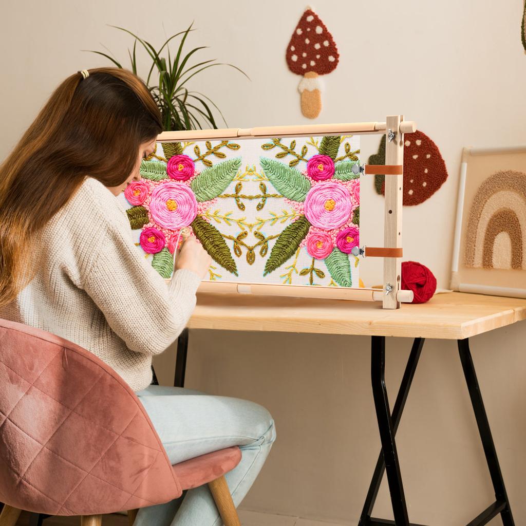 Embroidery Scroll Frame Wooden Cross Stitch Scroll Frame Rotated Needlepoint Embroidery Tapestry Scroll Frame Adjustable