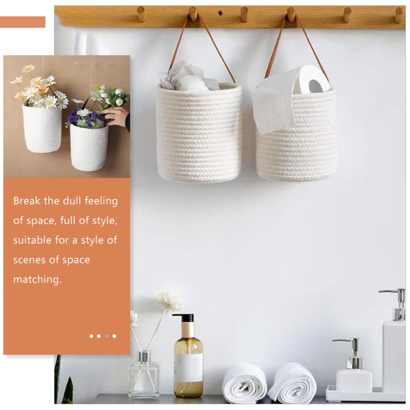 KESYOO Cotton Rope Hanging Basket with Leather-Look Handle, 30 cm