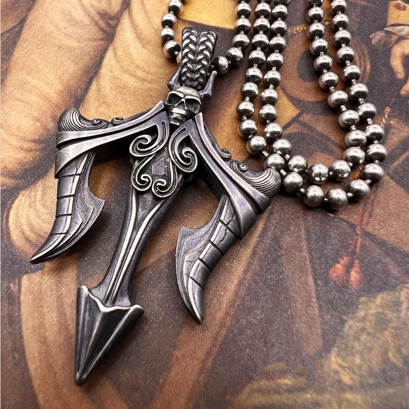 Европейский и американский ретро кулон в виде трезубца с водяным узором, модное и универсальное ожерелье для мужчин и женщин