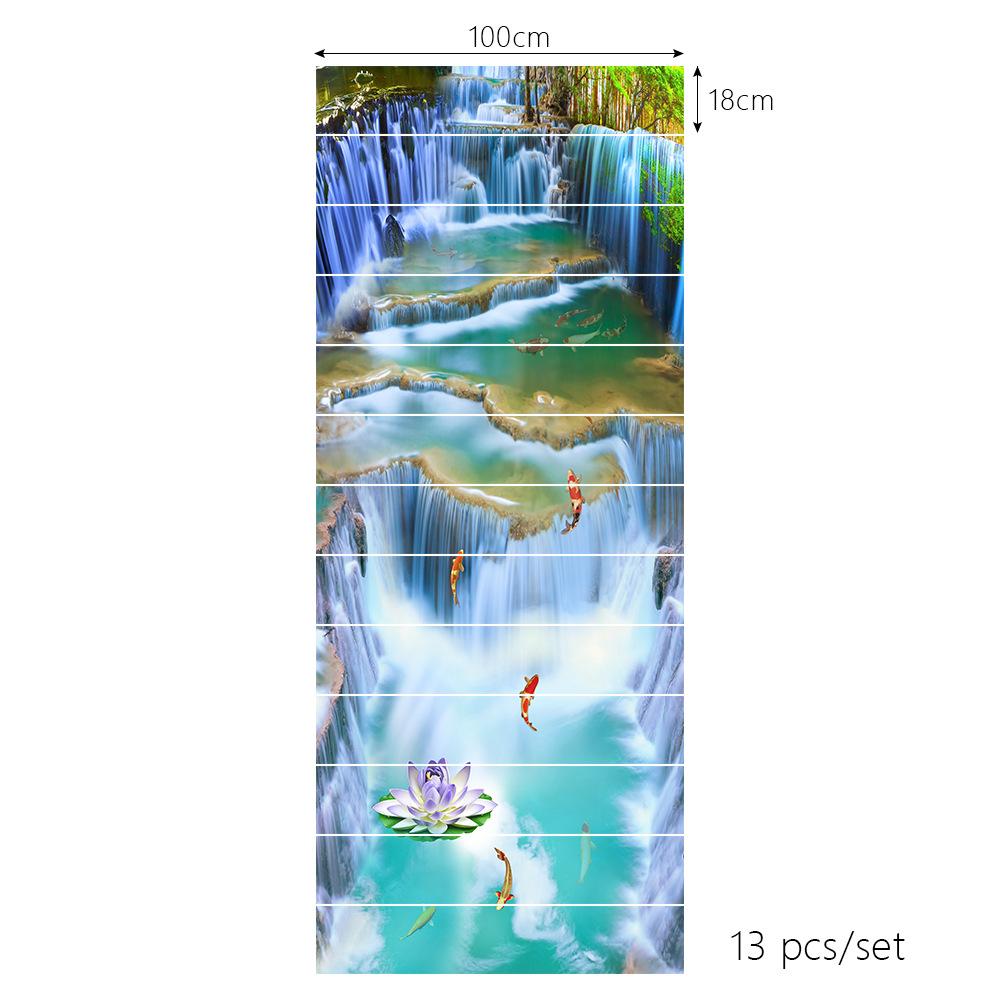 Горный водопад Лебедь Пейзаж Наклейка на стену Комната Лестница Украшение Шаг Напольный художественный постер Самоклеящийся водонепроницаемый настенный постер