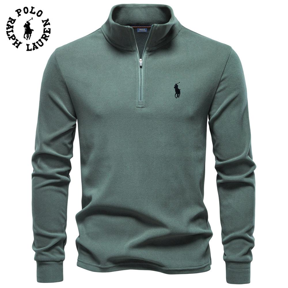 Polo Ralph Lauren 2026 Autumn/Winter Embroidered New Large Men's Stand Up Collar Half Zipper Long Sleeve German Velvet Warm Base Sweater