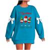 Ladies' Christmas Printed Bow Round Neck Long Sleeved Loose Pullover Sweater Sweatshirt Top