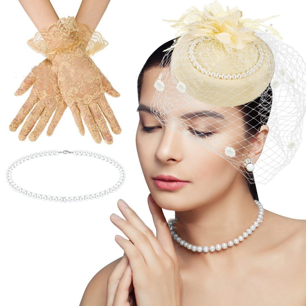 Pearl Vintage Fascinator Hat Exquisite Masquerade Hair Band Retro Bride Headdress Photography