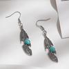 1 пара женских серег-крючков, полые, в форме пера, в стиле ретро-бохо, с искусственной бирюзой, из нержавеющего сплава, украшение для ушей, ювелирное изделие