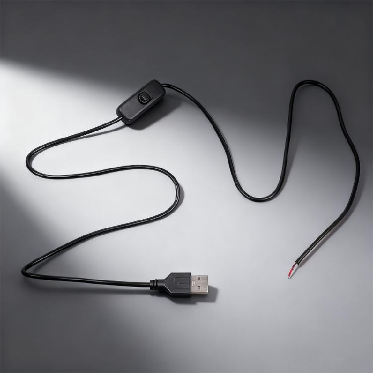 2-жильный USB-шнур питания с оголенными проводами 22AWG, луженый наконечник, с переключателями, поддержка 5 В/1 А, кабель питания, пластиковая текстура, для ремонта