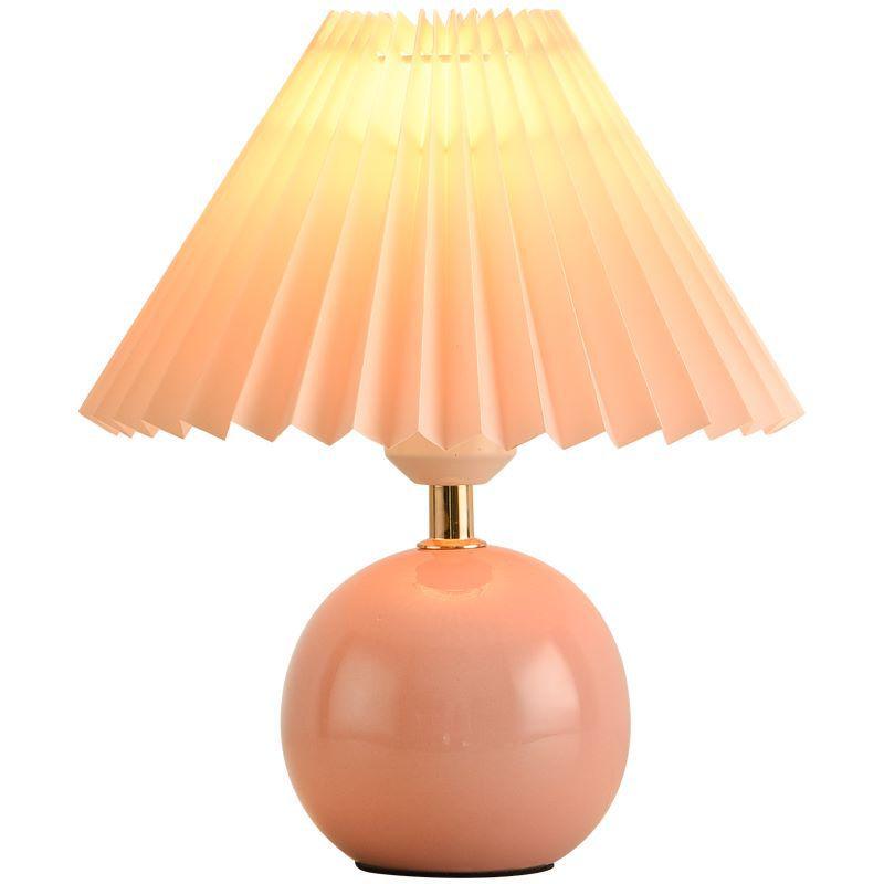 Creative Pleated Table Lamp Pleated Girl Bedroom Small Night Lamp Instagram Atmosphere Ceramic Bedside Table Lamp