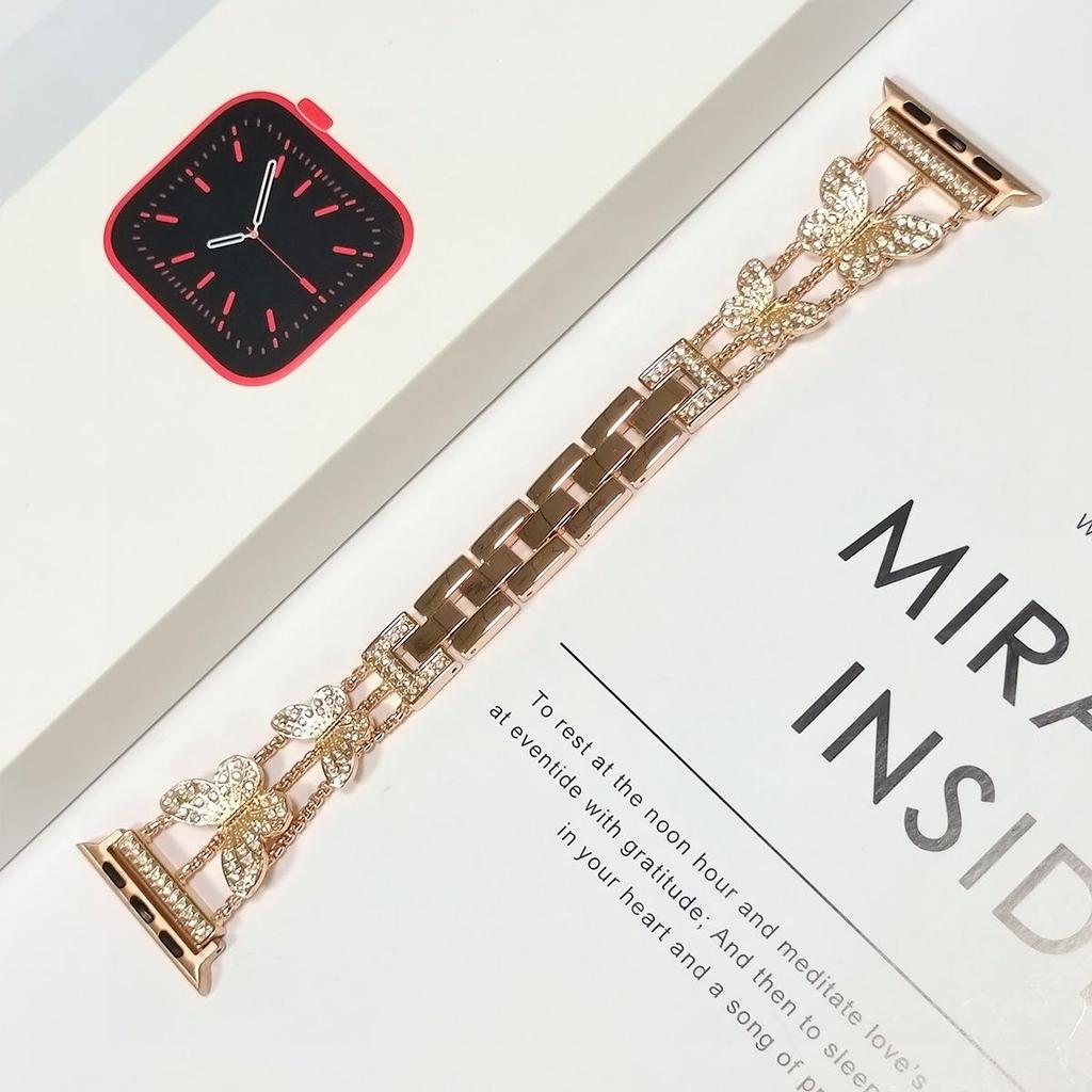 Для ремешка Apple Watch 44 мм 40 41 38 мм, блестящий металлический браслет с бабочками для iWatch Series 9 8 7 6 5 4 3 SE 42 мм 45 мм