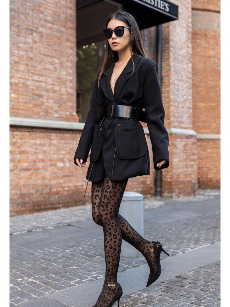 Леопардовые жаккардовые утягивающие летние чулки для женщин