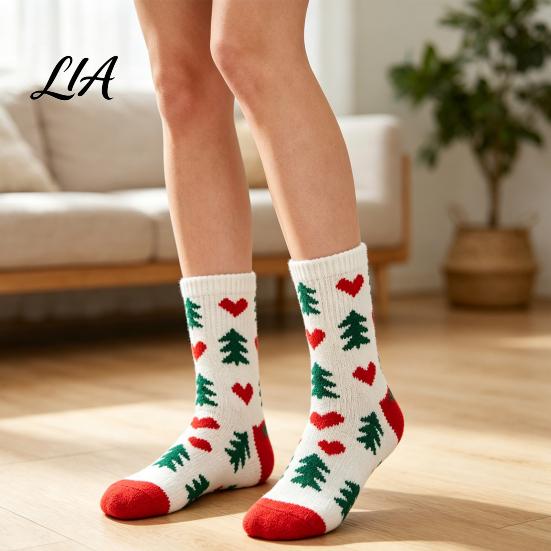 Christmas Holiday Socks 1 Pair Coral Fleece Fuzzy Socks, Warm Fluffy Plush Velvet Floor Slipper Unisex Thick Sleeping for Fall Winter Festive Women