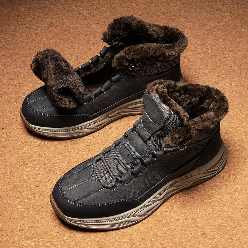 Модная мужская обувь, уличные плюшевые хлопковые зимние нескользящие сапоги, теплые высокие шнуровки, износостойкая толстая подошва, мужская обувь