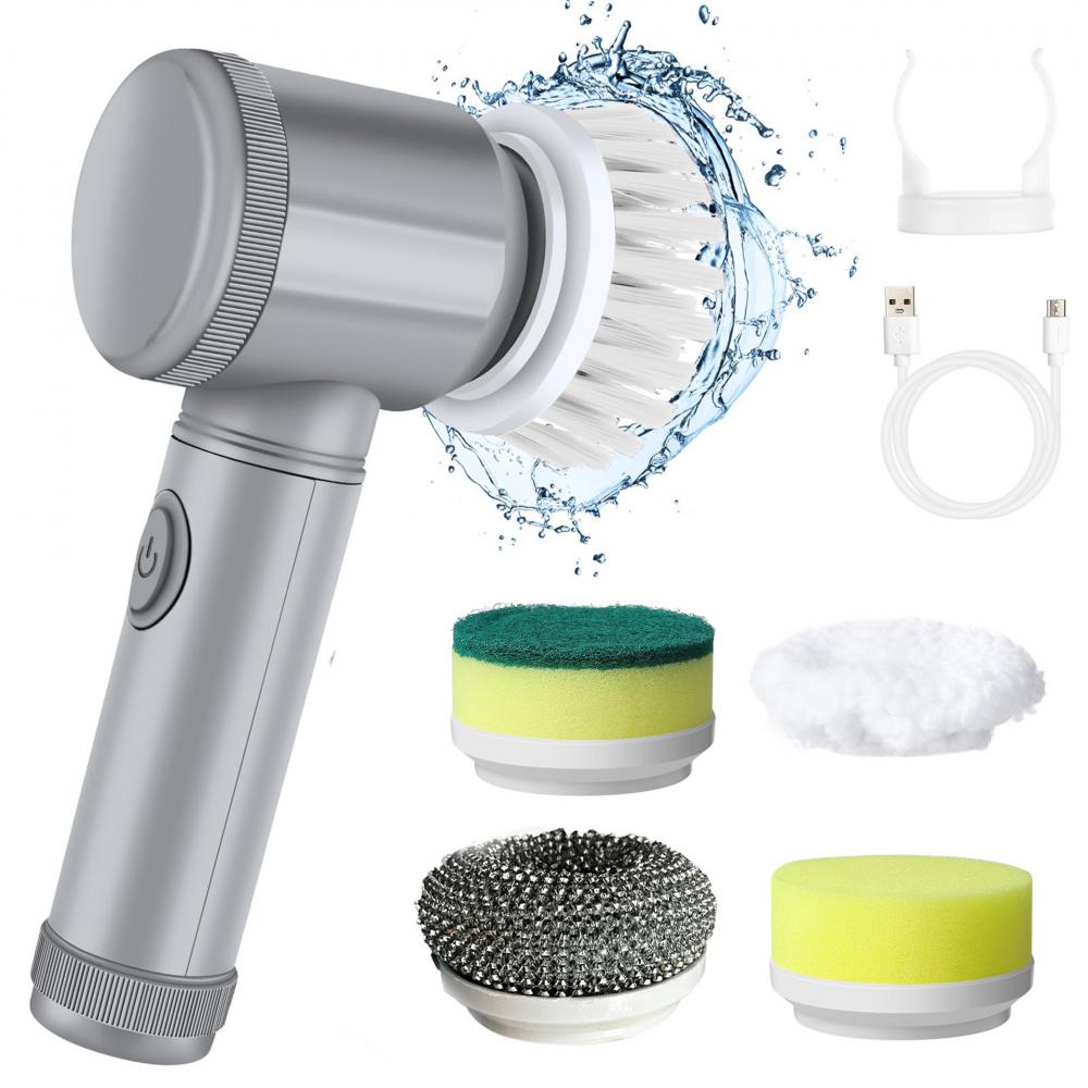 Electric Spin Scrubber With 5 Replaceable Brush Head Power Electric Cleaning Brush Handheld Rechargeable Shower Scrubber