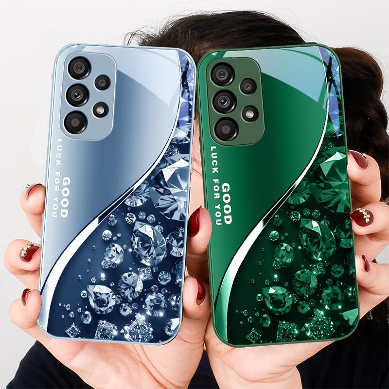 Цветной Алмазный Градиент для Samsung Galaxy S23 U Ltra 24 Plus S20 21 FE S25 Ultra A70 A72 73 51 52 53 Закаленное Стекло Чехол для Телефона