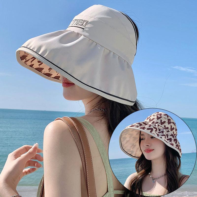 Корейская версия двухсторонней шляпы от солнца для женщин, летняя защита от солнца на открытом воздухе, пляжная шляпа с открытым верхом, складная шляпа для рыбалки