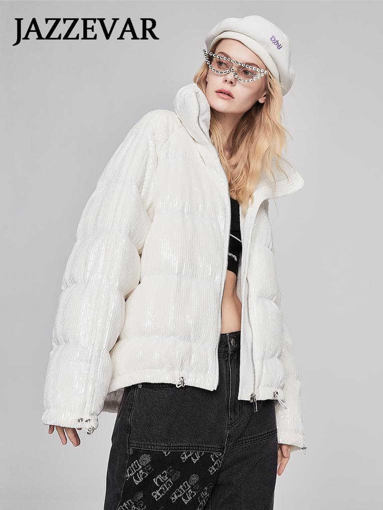 JAZZEVAR Пуховик с пайетками в тяжелом промышленном стиле, новый зимний женский пуховик среднего и длинного размера