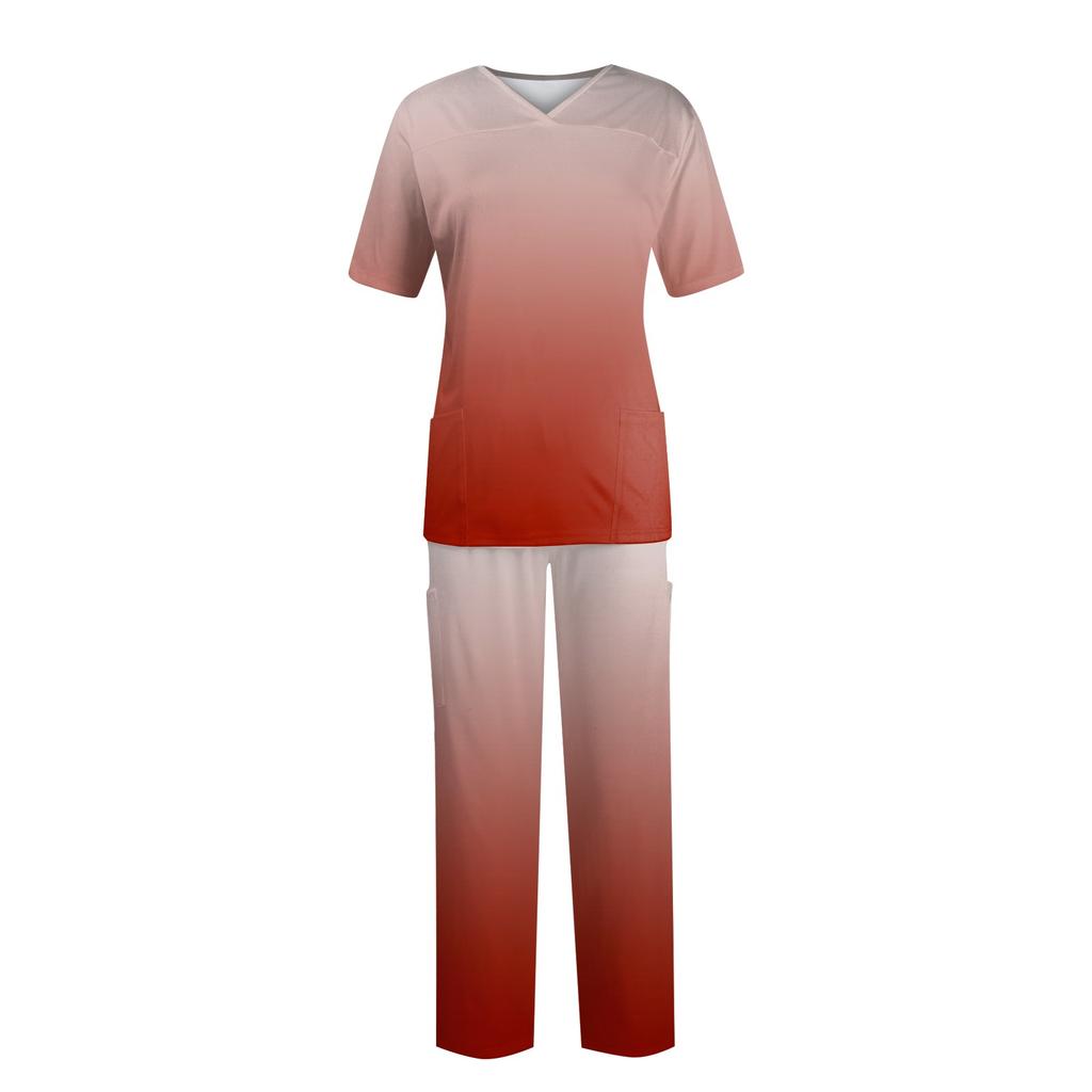 Женский топ с коротким рукавом и v-образным вырезом + брюки, рабочий комплект, свободные повседневные футболки с короткими рукавами, топ и длинные брюки, спортивный костюм