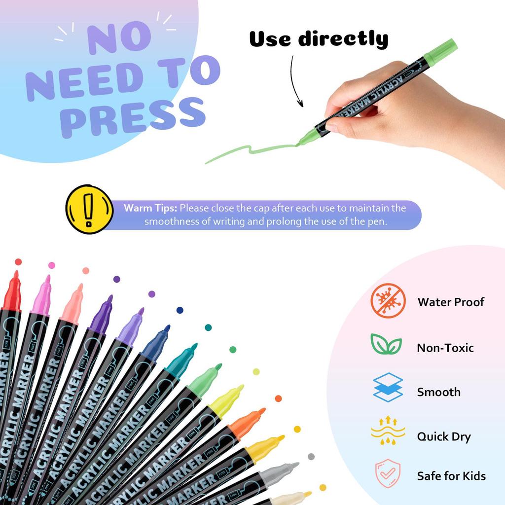 Dudu Pen Двусторонний акриловый маркер для детей - Большая емкость, Быстросохнущий, На водной основе.