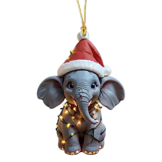 Elephant Christmas Ornament 2D Flat Acrylic Elephant Christmas Tree Ornament Gifts for Animal Lovers Women Girls
