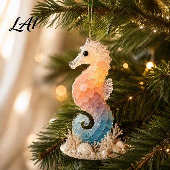 Christmas Presents for Family Ocean Theme Ornaments 2D Flat Acrylic Hanging Decor with Sea Animal Custom Tree Ornaments Designs Holiday Decorations