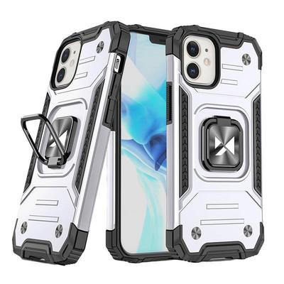 Бронированный чехол для iPhone 14, магнитный держатель, Ring Armor, серебристый