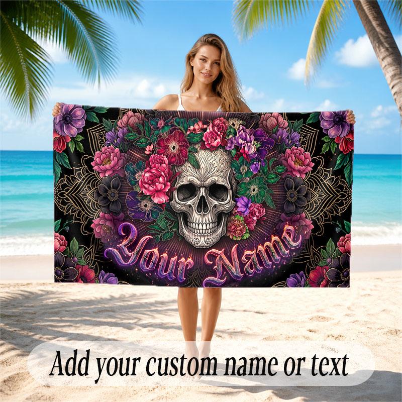 Decorative Artwork Theme Beach Towel Personalized Custom Name & Text Soft Quick Dry Beach Towel for Swimming Travel
