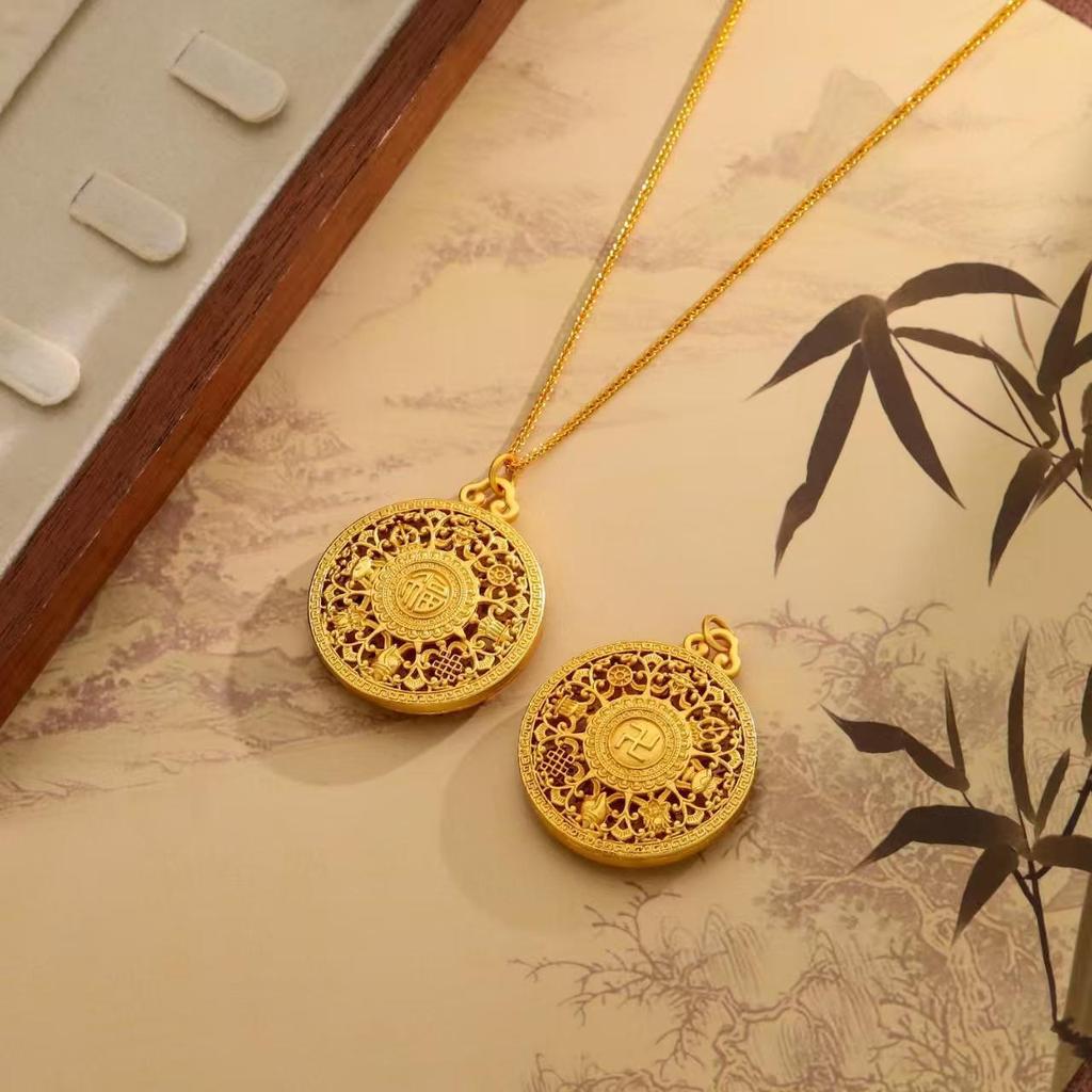 Подвеска Компас Фу Характер Песочное Золото: Двусторонние, Роскошные, Ювелирные изделия с инкрустацией ракушками для женщин