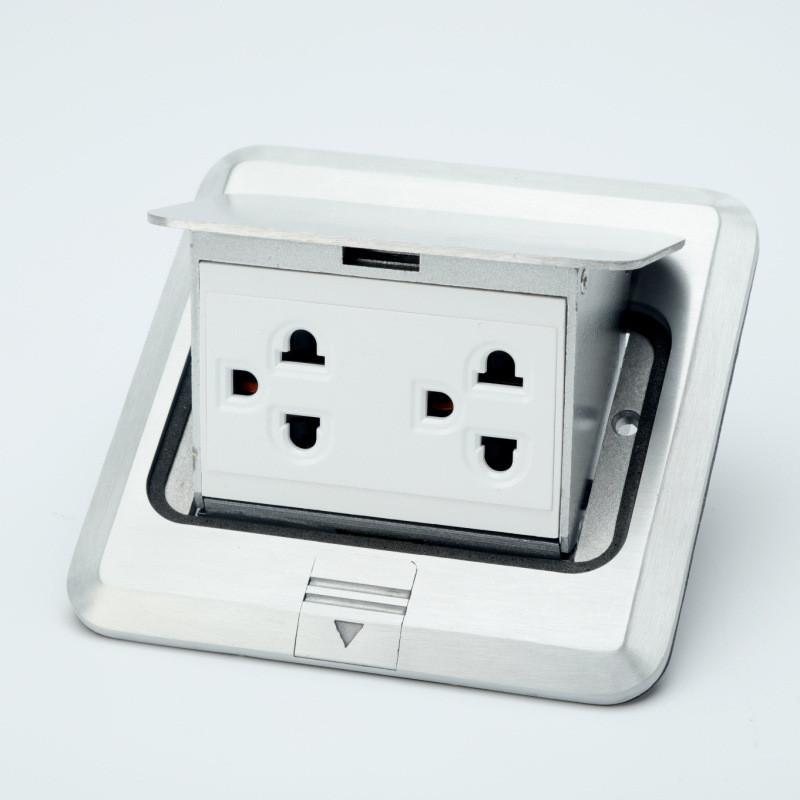 Square Style Network Computer Ground Plug Factory Aluminum Alloy Waterproof Ground Socket Damping Pop-up Floor Socket