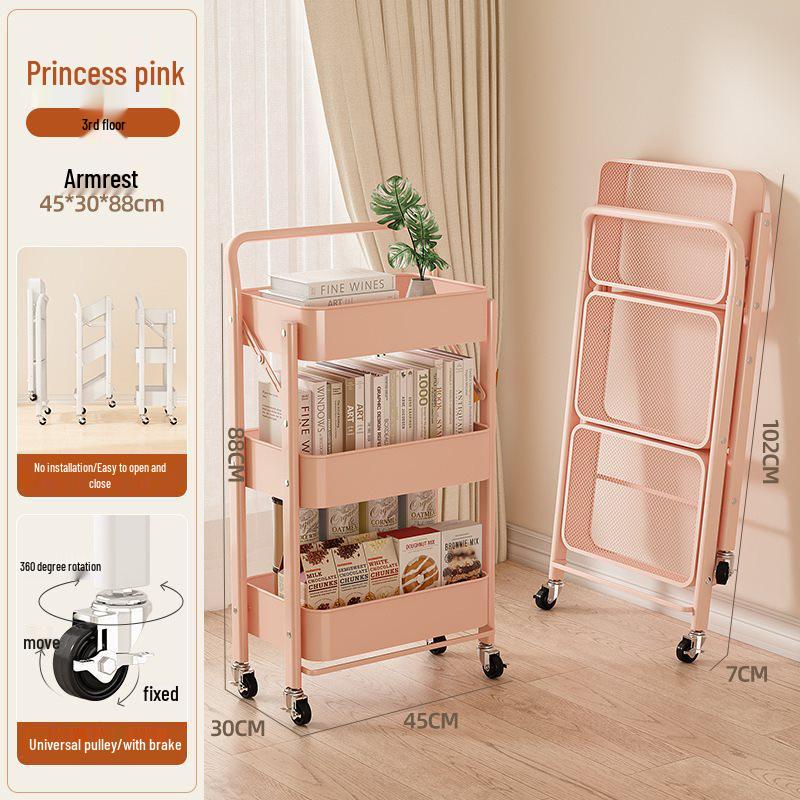 Складная ручная тележка-стеллаж с полками для закусок, игрушек и для кухни