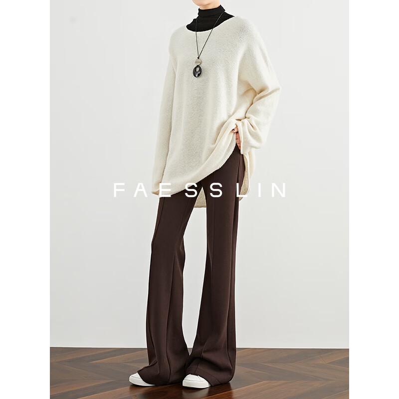 FAESSLIN Women's Slim Fit High-Waist Thickened Wool Blend Flared Suit Pants