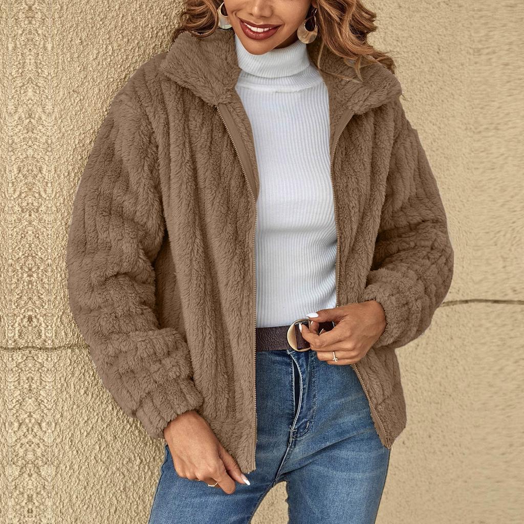 Womens Long-Sleeve Zip Up Front Warm Casual Raglan Velvet Jacket  Outwear Cardigan