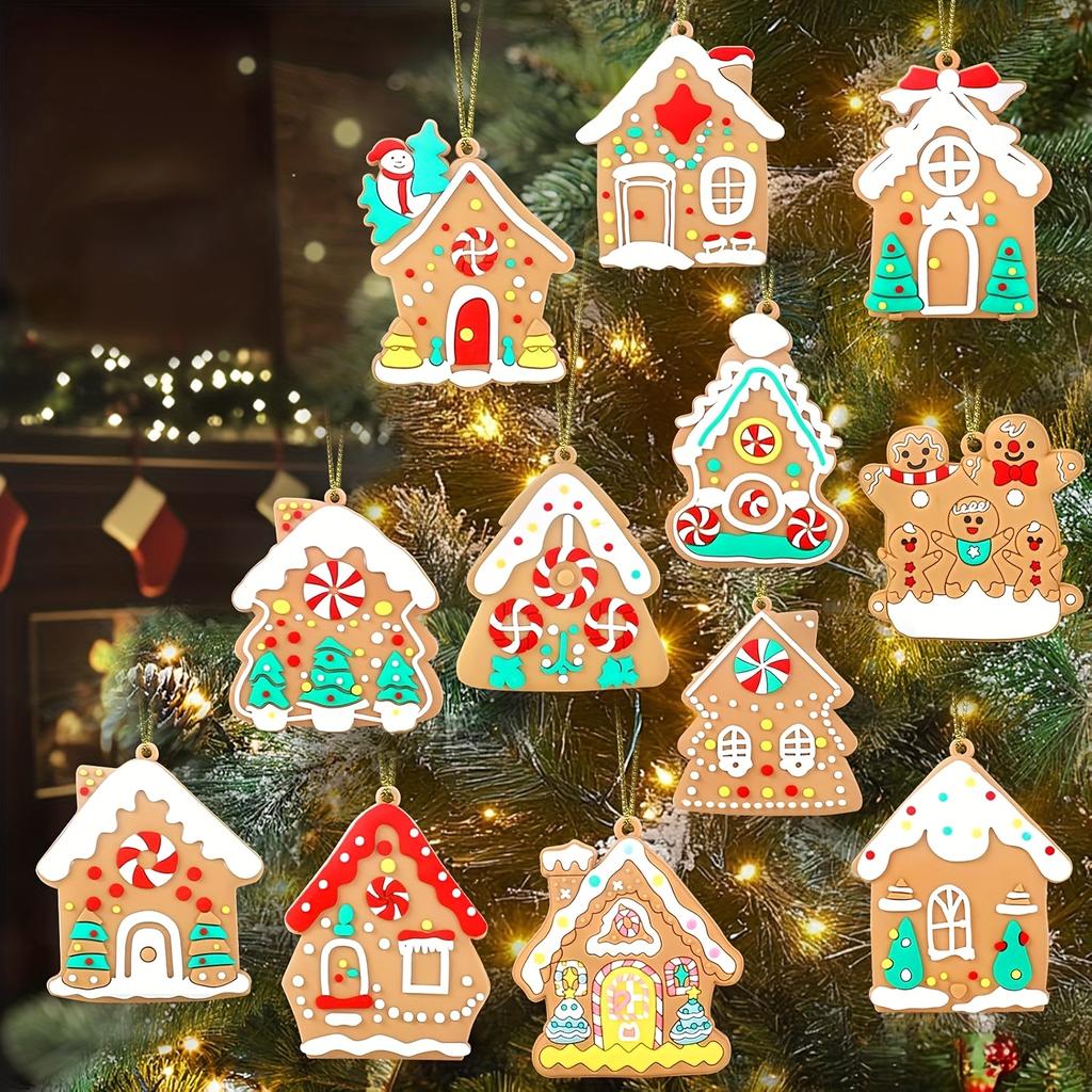 12pcs/Set Gingerbread House Pendants Christmas Tree Hanging Ornament 2025 Noel Navidad Home Decoration New Year Gift 2026
