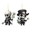 Skeleton Rose Pendant Car Rearview Mirror Ornament Acrylic 2D Bag Pendant Halloween Christmas Decoration Gift for Car Enthusiasts