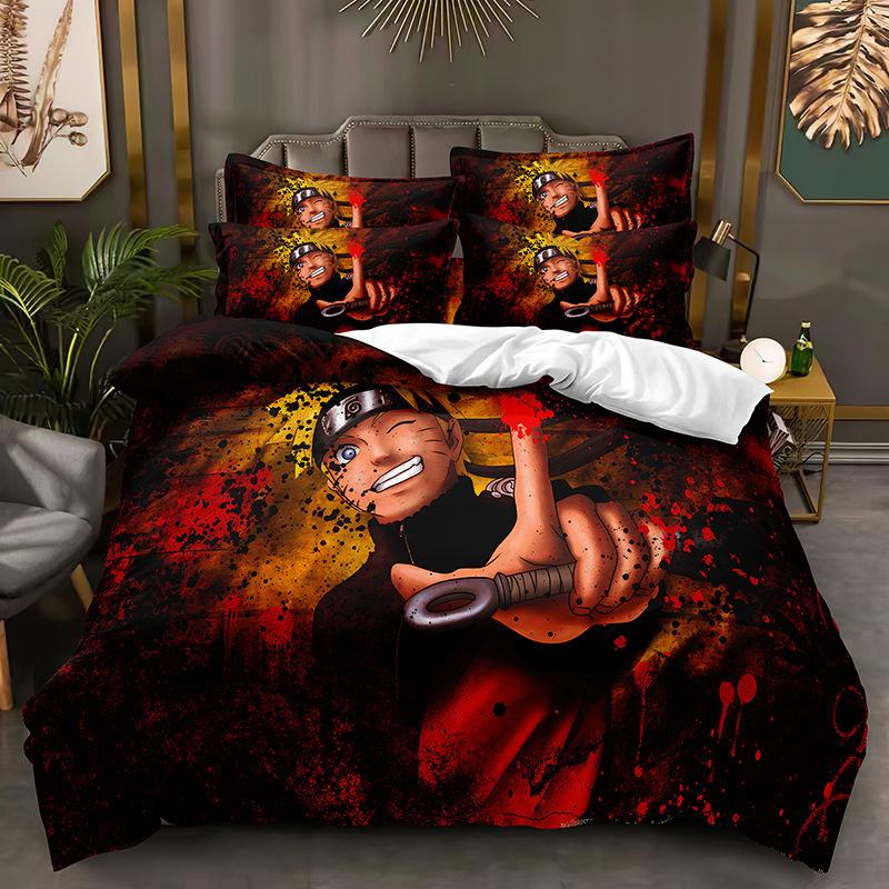 Naruto Bedding Suit Quilt Cover 2D Printed Bedroom Bed Cover Bedclothes 2/3Pcs Anime Cartoon Room Decoration Xmas Gift