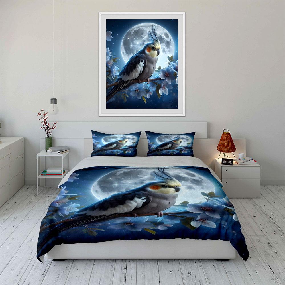 Cockatiel, full moon, flowers. Bedding sets Duvet cover sets Duvet covers Pillowcases(1* Duvet Cover 2* Pillowcases without duvet insert)