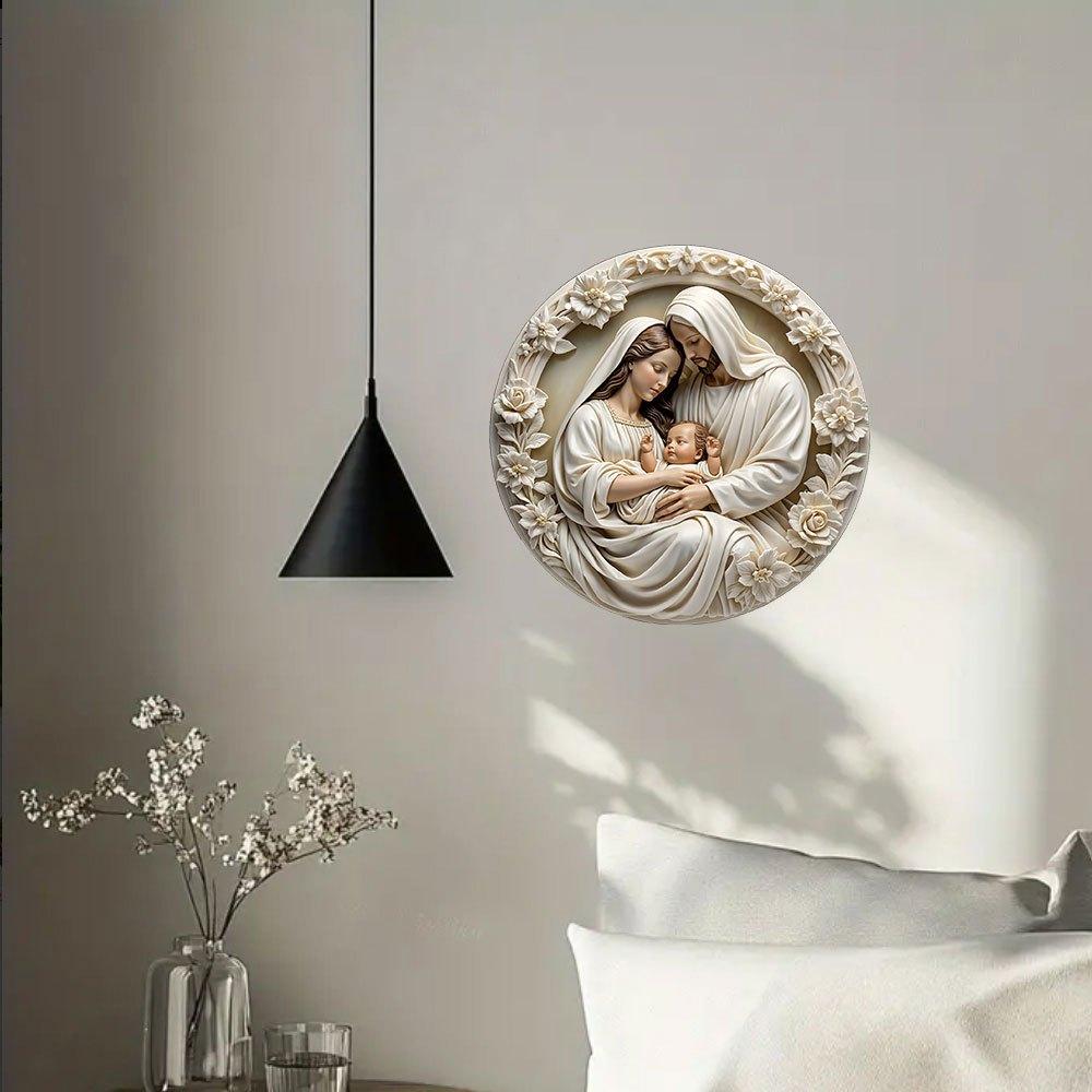 8 Inch Religious Xylon Wall Art - Holy Family 2D Flat Nativity Scene, Ideal for Home, Office, Church, Christian Gift