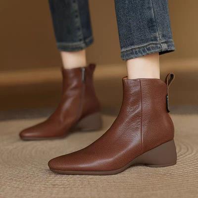 Женские осенне-зимние ботильоны на щиколотке, боковая молния, квадратный носок, ретро, удобные, повседневные короткие ботинки