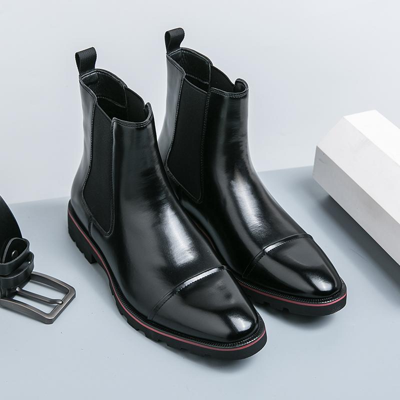 High Quality Men Boots Slip-On Low Heel Black Color High Top Botas Mujer Casual Ankle Motorcycle Shoes Leather Chelsea Boots