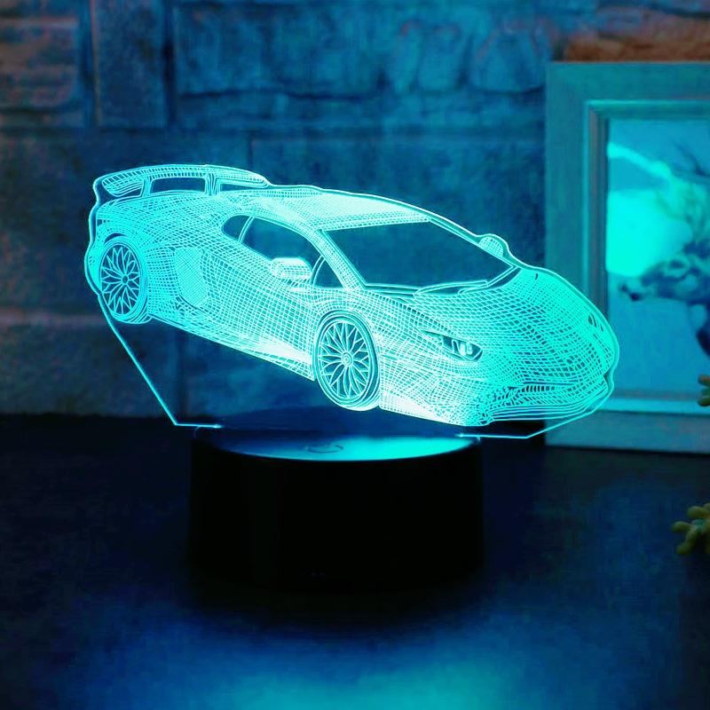Cool Sports Car 3D Night Light Light Touch 7 Color Color Change Atmosphere Light is suitable for bedroom, bedside, living room,