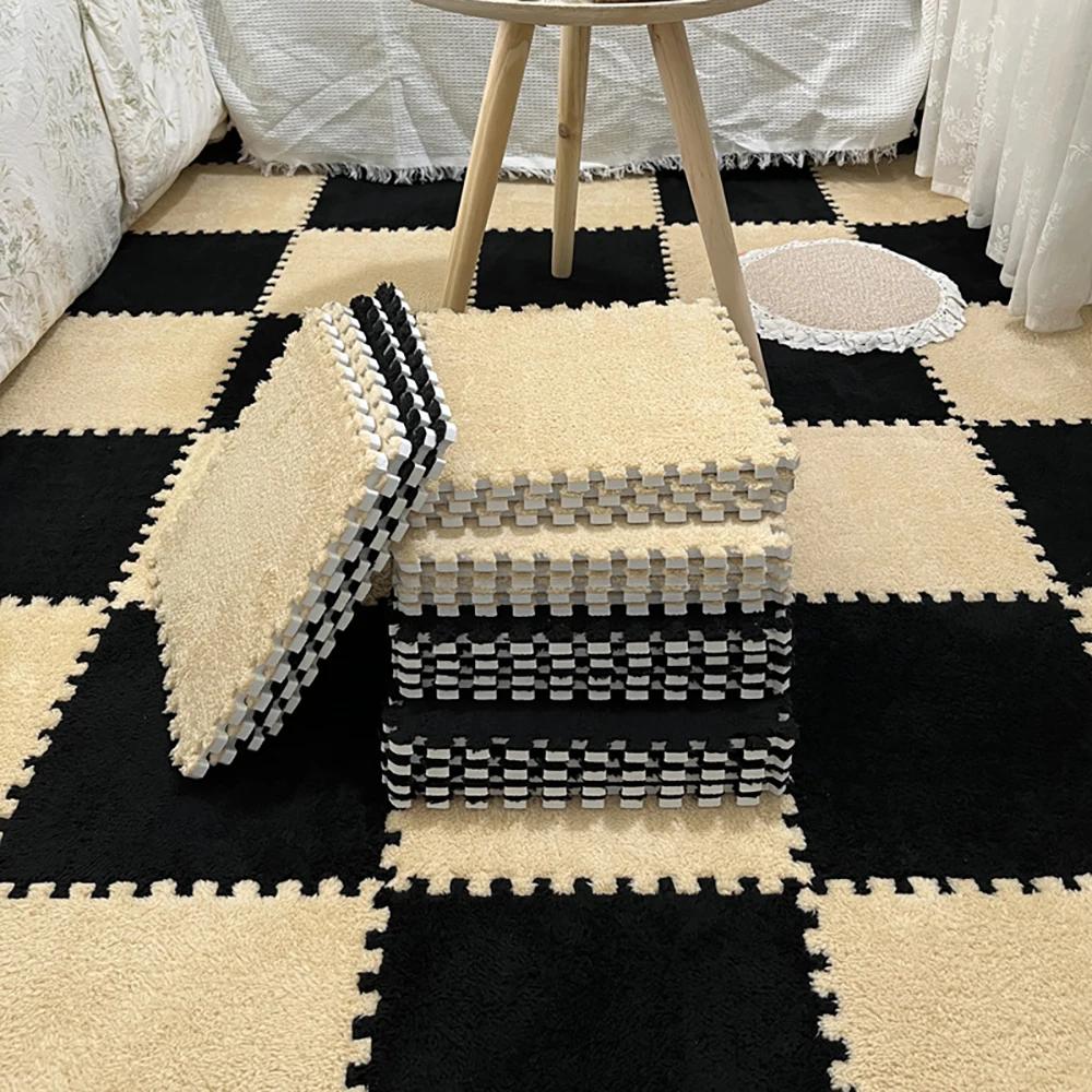 Мягкий Плюшевый Коврик-Пазл из ЭВА 30x30x1 см Толстый Теплый Соединяющийся Ковер для Ползания Малышей для Детей