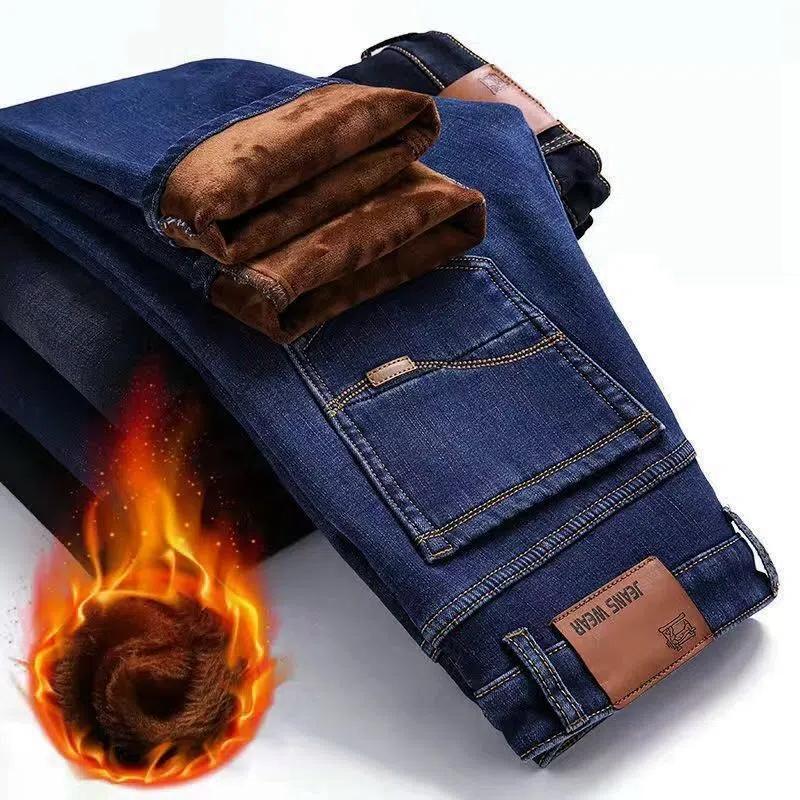 Мужские теплые джинсы Зимние эластичные джинсы