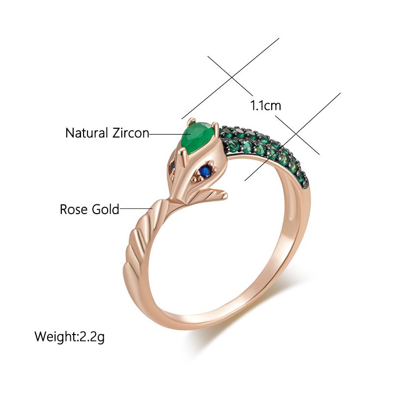 Современное кольцо-змея Ouroboros с черным акцентом, розовое золото, ювелирные изделия с зеленым цирконом, стильные женские аксессуары в русском стиле