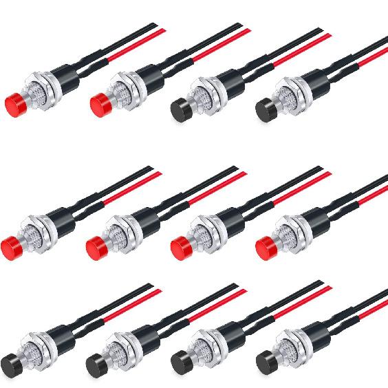 12PCS 12V 250V Momentary Push Button Switch 2 Pins SPST 7mm Normal Open 1A Mini Round Button Switch with Pre-soldered Wires Switches4